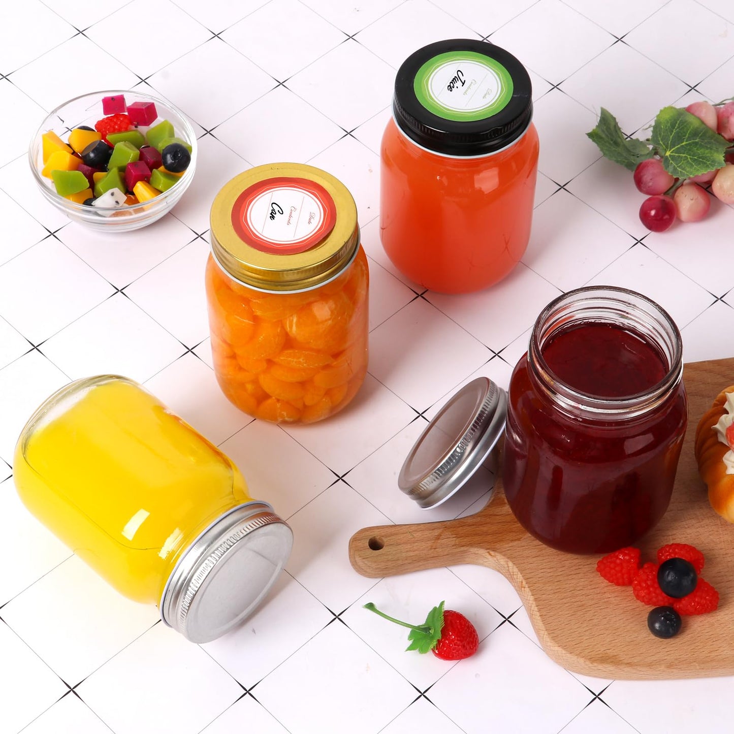 Mcupper Mason Jars 16 oz with Black Lids, 15 Pack Canning Jars, Clear Regular Mouth Glass Jars for Canning and Fermenting, Labels & Brusher Included - Microwave & Dishwasher Safe