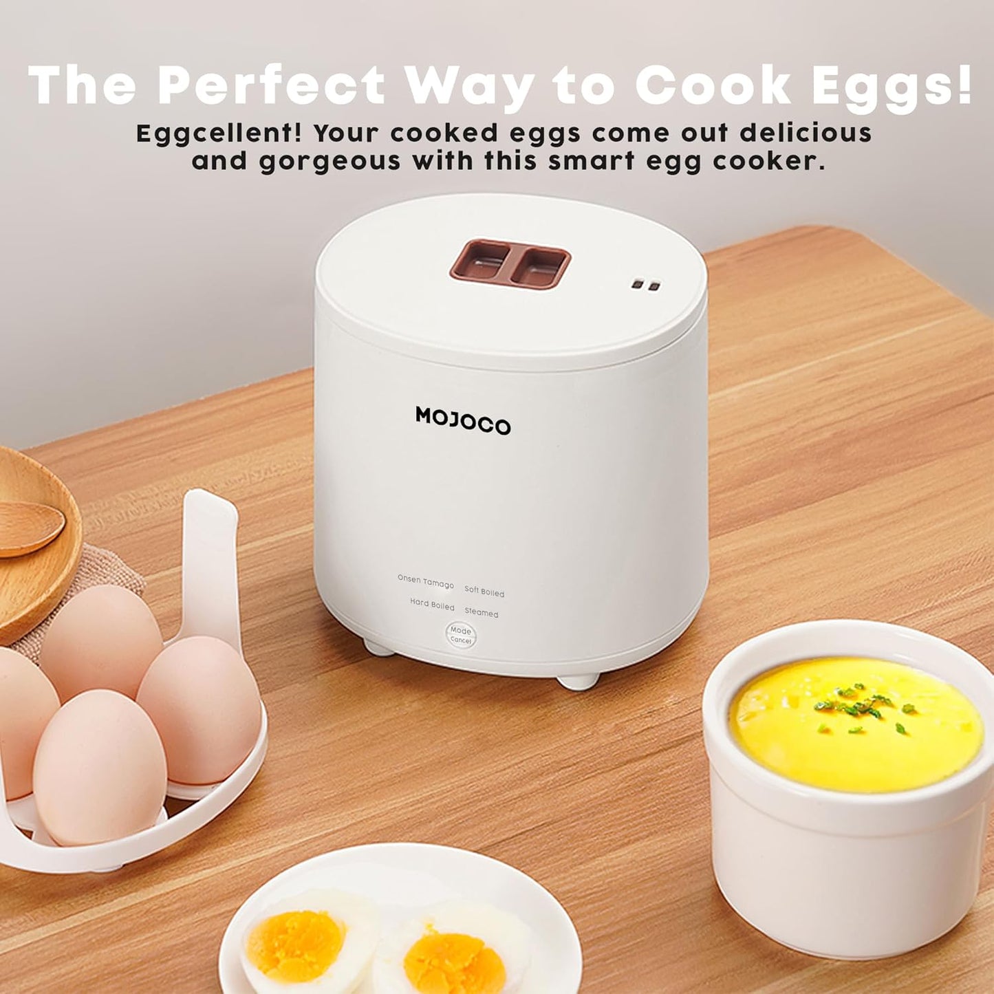 Mojoco Rapid Egg Cooker - Electric Mini Egg Boiler for Steamed, Hard & Soft Boiled Eggs | Smart Kitchen Appliance with Auto Shut Off