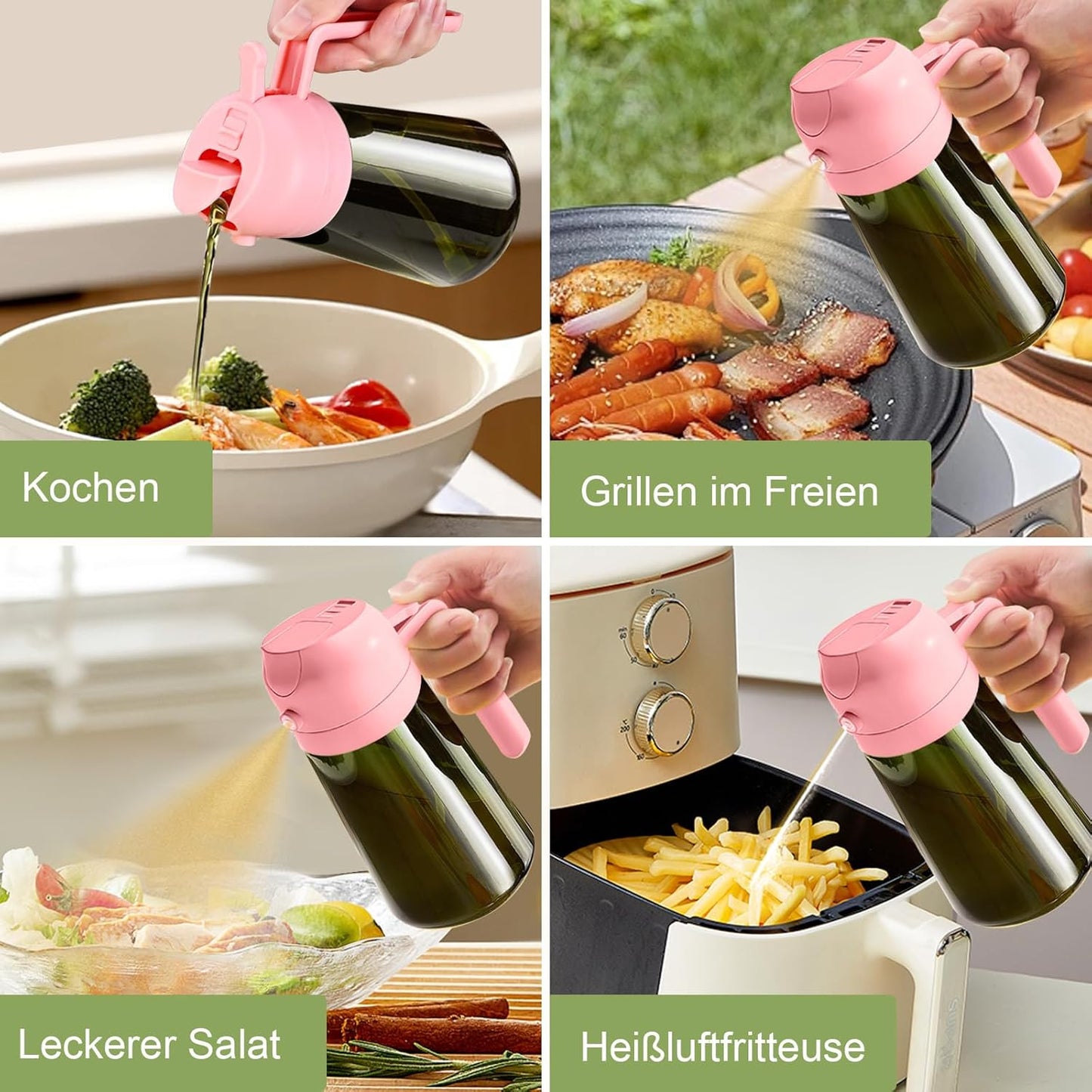 YARRAMATE 2Pcs 16oz Dark Green Oil Sprayer - Food-Grade Premium Olive Oil Dispenser for Cooking & BBQ