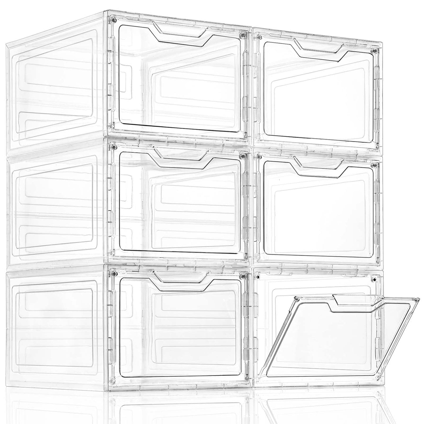 Freebat 10 Pack Closet Organizers and Storage,Clear Stackable Plastic Storage Bins with Lids Magnetic Doors,Clothes Organizers and Storage,Plastic Craft Containers for Wardrobe Kitchen Bathroom Office