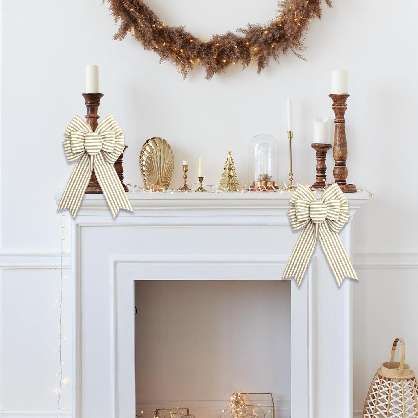 Regine Switzerland Natural Stripe Wreath Bows - Rustic Burlap Decorative Bows for Indoor/Outdoor Events