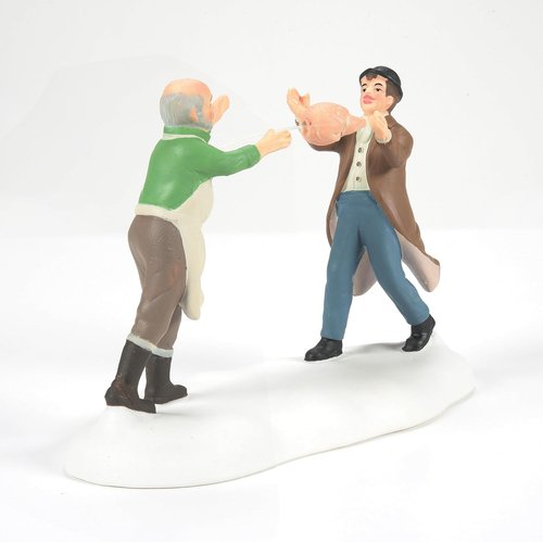 Department 56 Dickens Village | Dressed for the Turkey Auction Lit Building & Figurine Set - 4.8 Inch, Multicolor