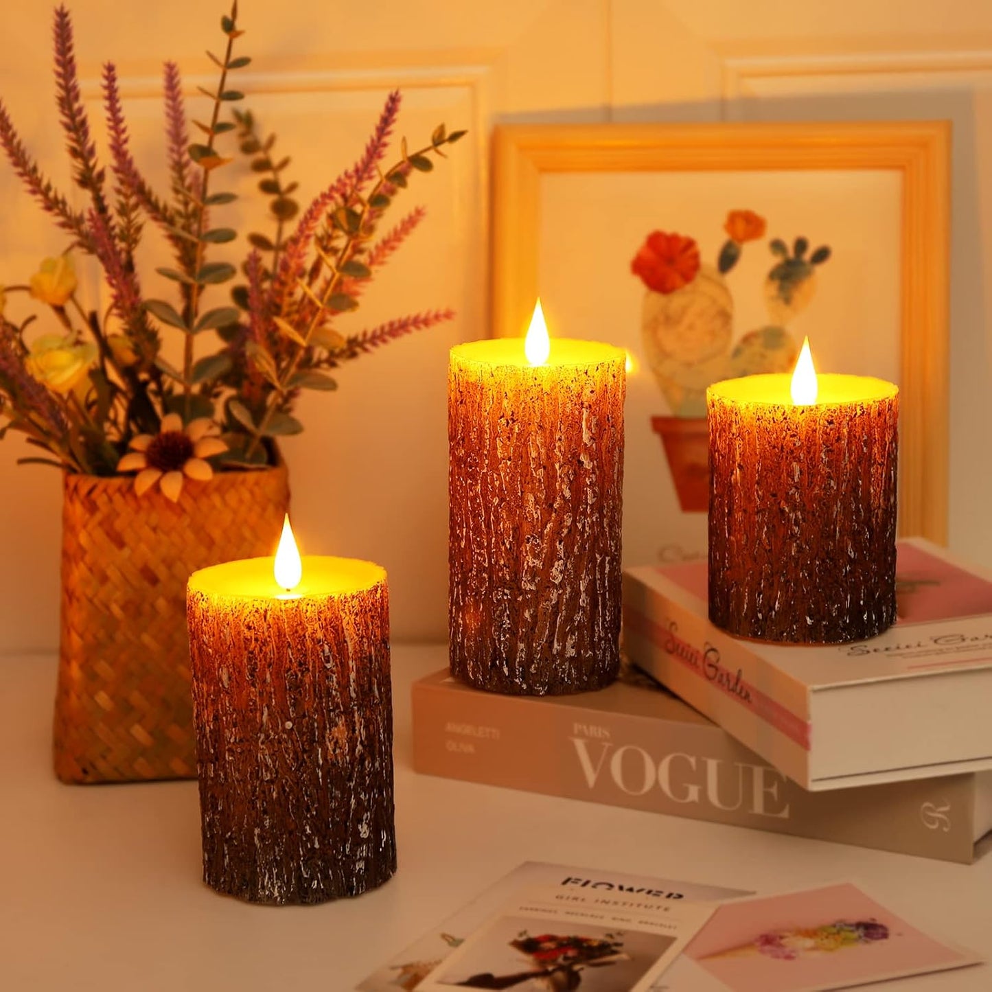 Flameless LED Drip-Less Wax Pillar Candles Set of 3 - Realistic Flickering Motion, Burgundy with Remote & 24-Hour Timer