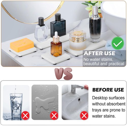 4PCS Stone Drying Tray for Bathroom Sink and Kitchen Counter, Fast Drying Diatomite Stones Soap Trays, Diatomaceous Coaster, Vanity Trays, Water Absorbing Stone Tray for Sink