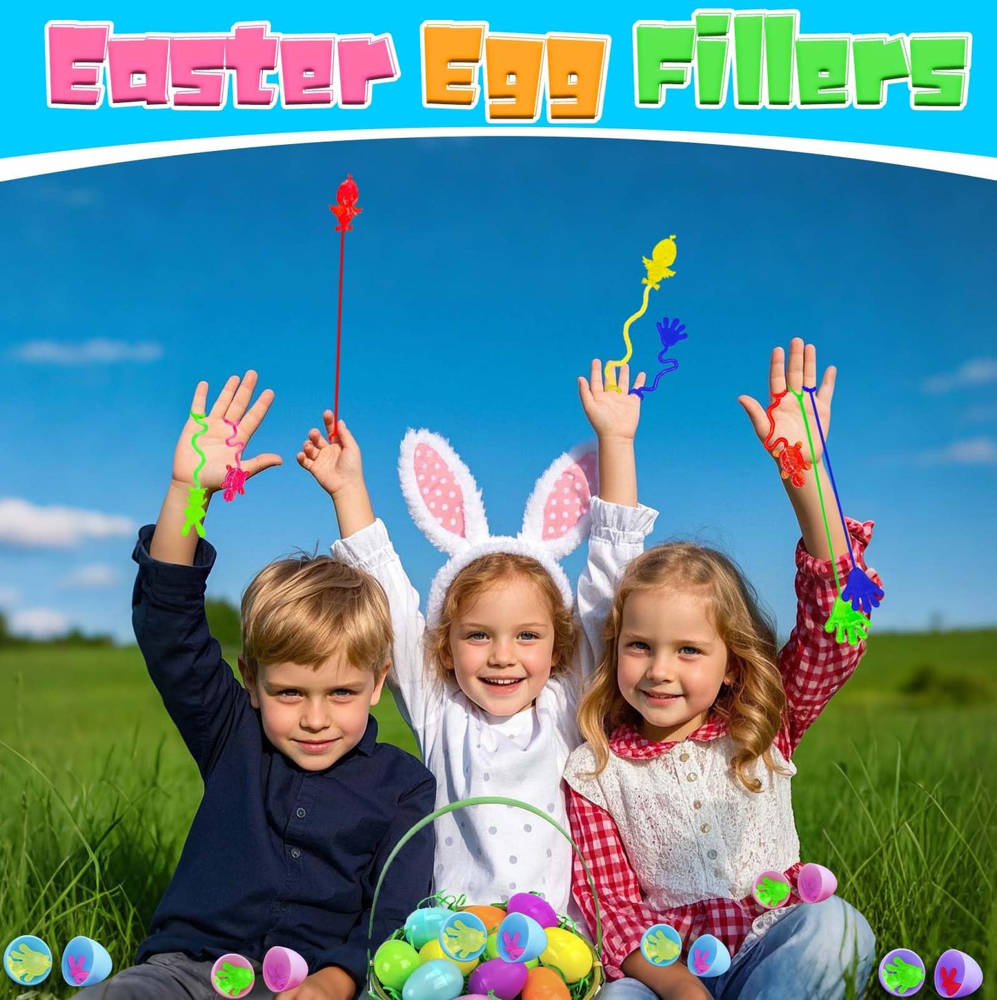 Voiiake Easter Egg Fillers & Basket Stuffer Essentials - 48Pcs Mini Sticky Toys Hands for Kids Teens Boys Girls, Bulk Party Favors Supplies , Treasure Box Toys for Classroom , Egg Hunt Party Supplies