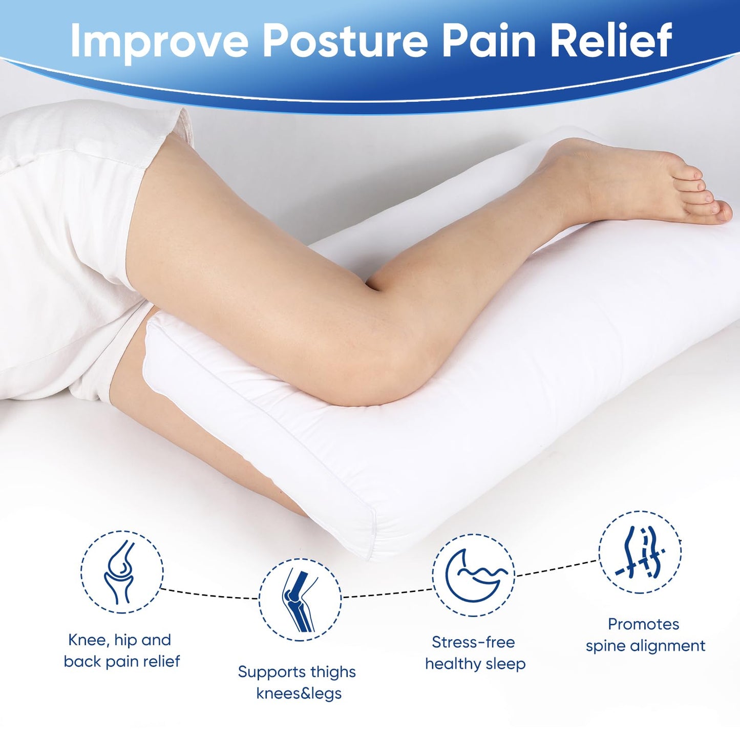 MINUPWELL Knee Pillow for Side Sleepers, 5 Inch Height Between Leg & Under Knee Pillow for Back Sleepers - Leg Pillow with 1100G 7D High Suppot Alternative for Relieving Leg, Back, and Knee Pain