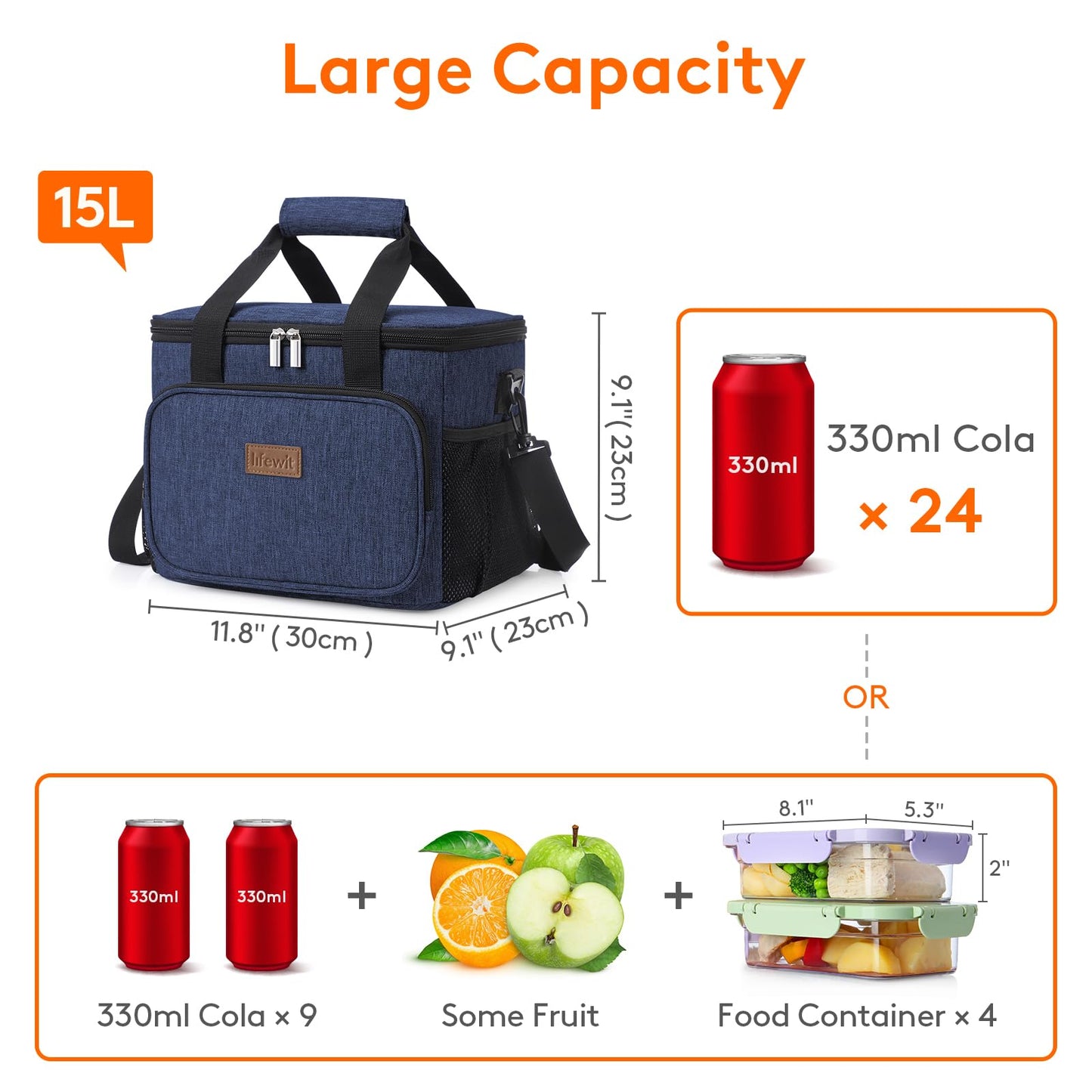 Lifewit Large Lunch Bag, Insulated Lunch Box, Soft Cooler Cooling Tote for Adult Men Women, Dark Blue 24-Can (15L)