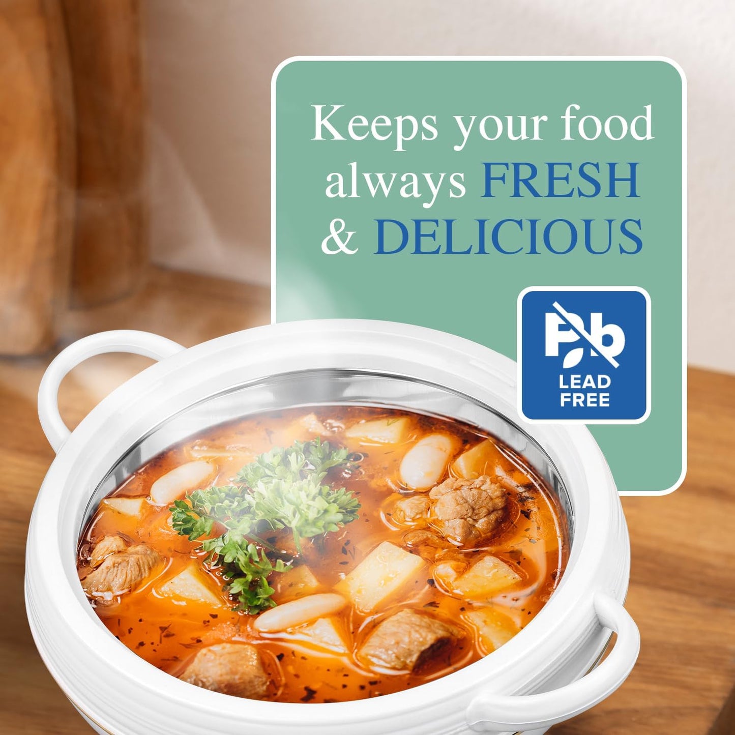 Ambiente Food Warmer Hot Pot Set Of Insulated Casseroles 1.2 1.6 And 2.5 Litre (White)