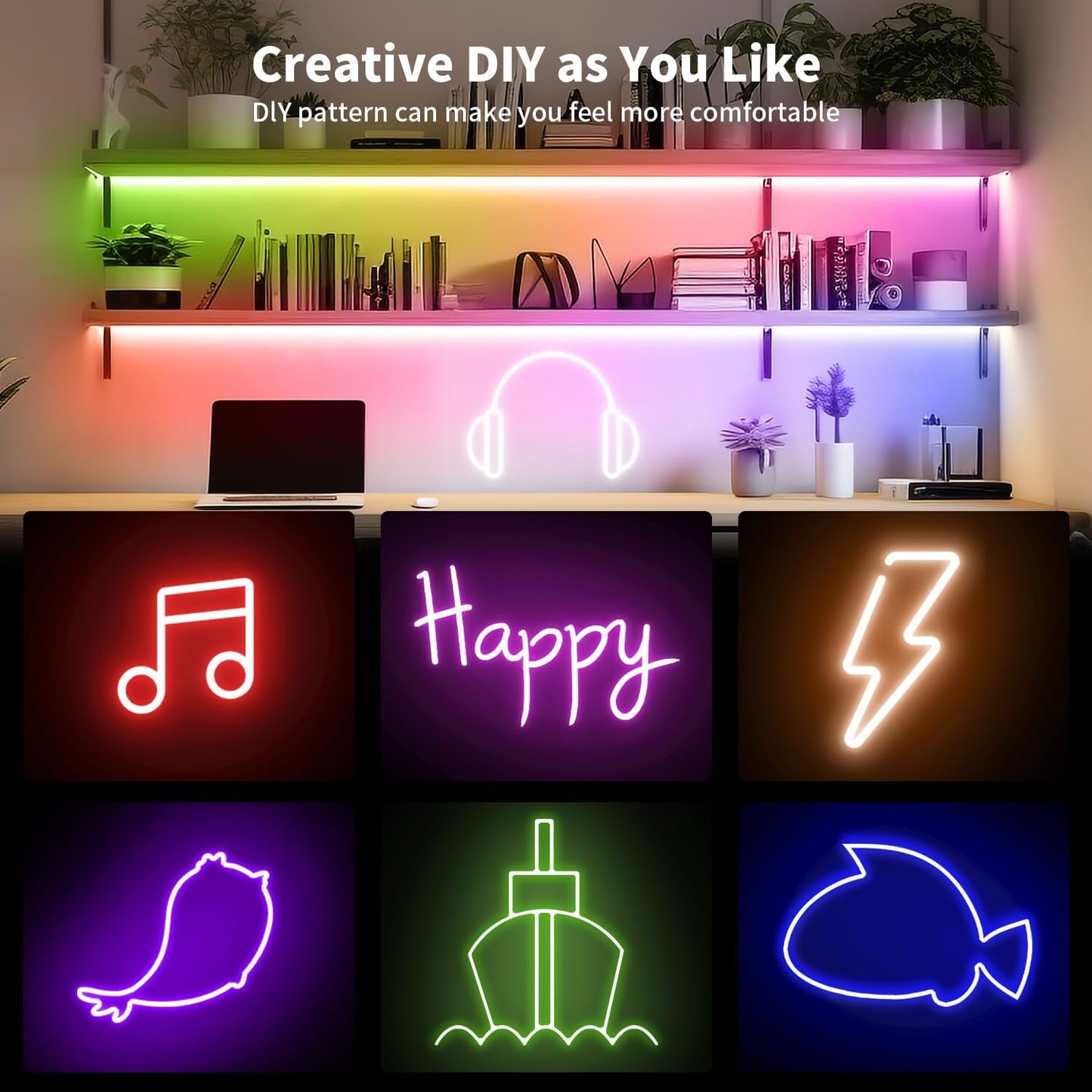iNextStation RGB Smart IC Neon Rope Lights, 16.4ft LED Neon Flex with Power Adapter, Dynamic LED Strip Lights for Bedroom Gaming Room Wall Decor, Support Cutting, Music Sync, Smart APP Control