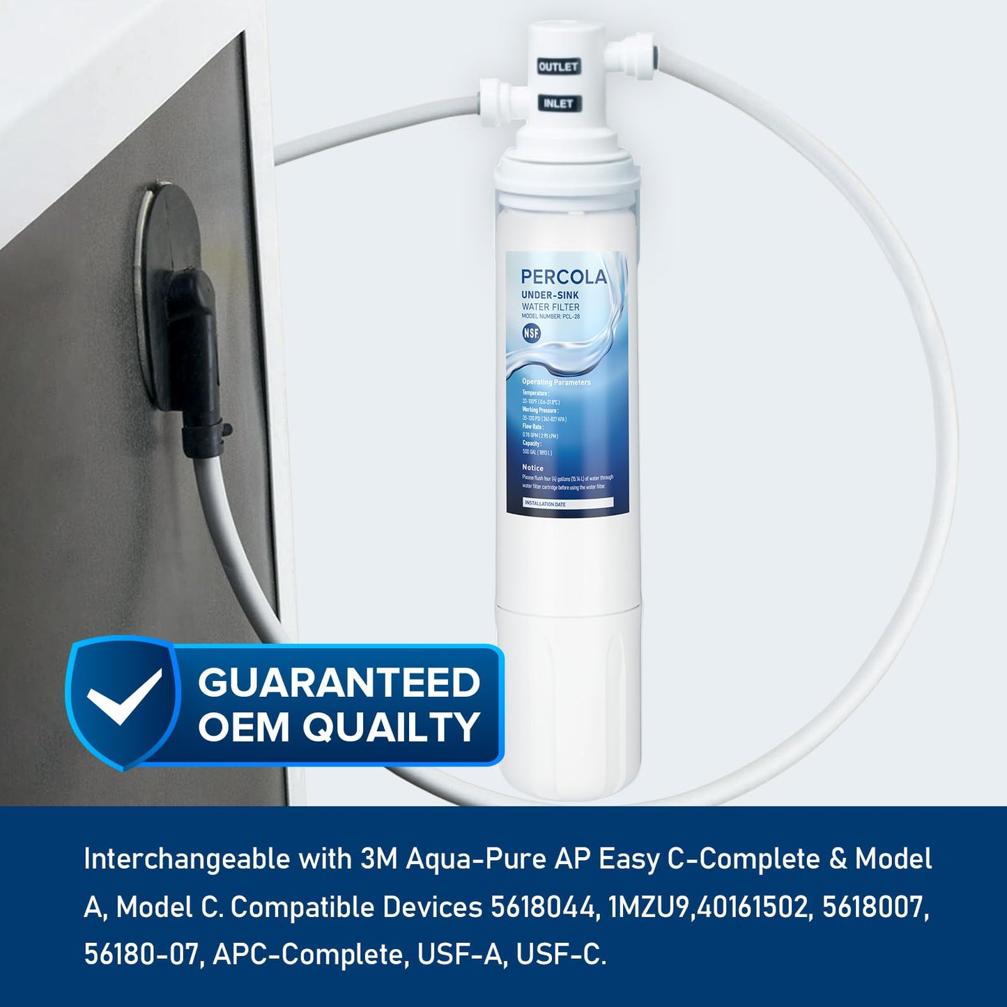 PERCOLA AP Easy C-Complete/Model A/C Under Sink Water Filter, Compatible with 3M® Aqua-Pure® AP Easy Complete System/USF-A/C Under Sink Filtration System 500 Gallons top(3 Pack)