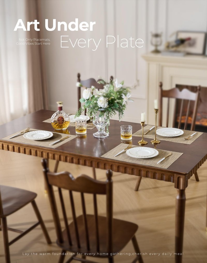 Leetaltree Light Brown Placemats Set of 8 - Heat Resistant Non-Slip Place mats for Dining Table, Washable Durable PVC Vinyl Woven Table Mats(Light Brown, 8)