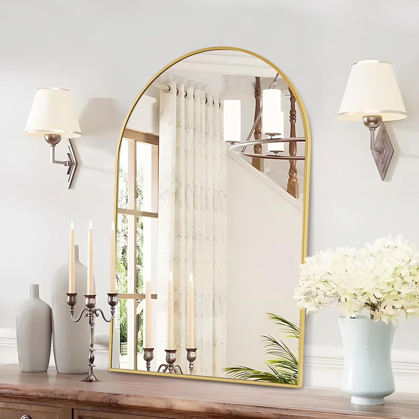 Gold Arched Bathroom Mirror - 20x30 Gold Mirror Arch Framed for Wall, Over Sink Mantel Vanity Mirrors Decorative for Dresser, Firplace