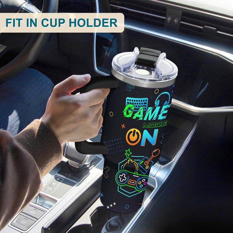 Gamer Gifts for Men from Daughter, Son, Kids, Wife - 40oz Game Tumbler With Handle and straw for Father's Day, Christmas, Birthday, Valentines Day - 40 oz Stainless Steel Tumbler for Gaming Men