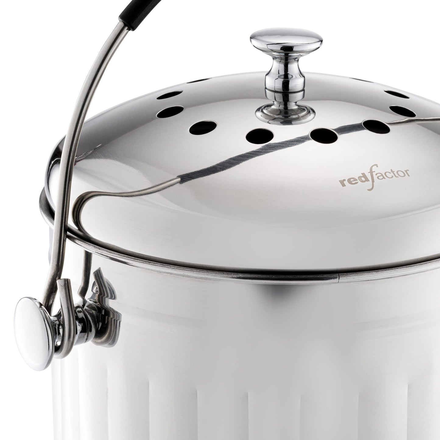 RED FACTOR Premium Compost Bin for Kitchen Countertop - Stainless Steel Food Waste Bucket with Innovative Dual Filter Technology - Includes Spare Filters (Brilliant Steel, 1.3 Gallon)