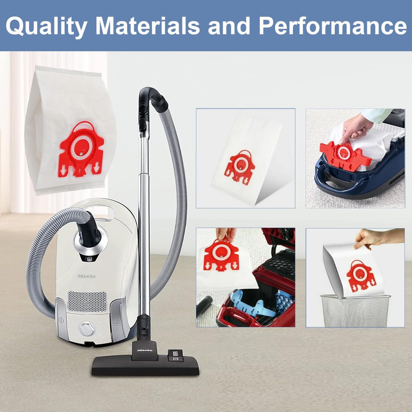 24 Pack 3D Airclean Vacuum Bag Replacement for Miele FJM Vacuum Compact C2 Compact C1 Complete C1 S241 S290 S300i S500 S700 S4 S6 Series With 6 Motor Protection Filters 6 AirClean