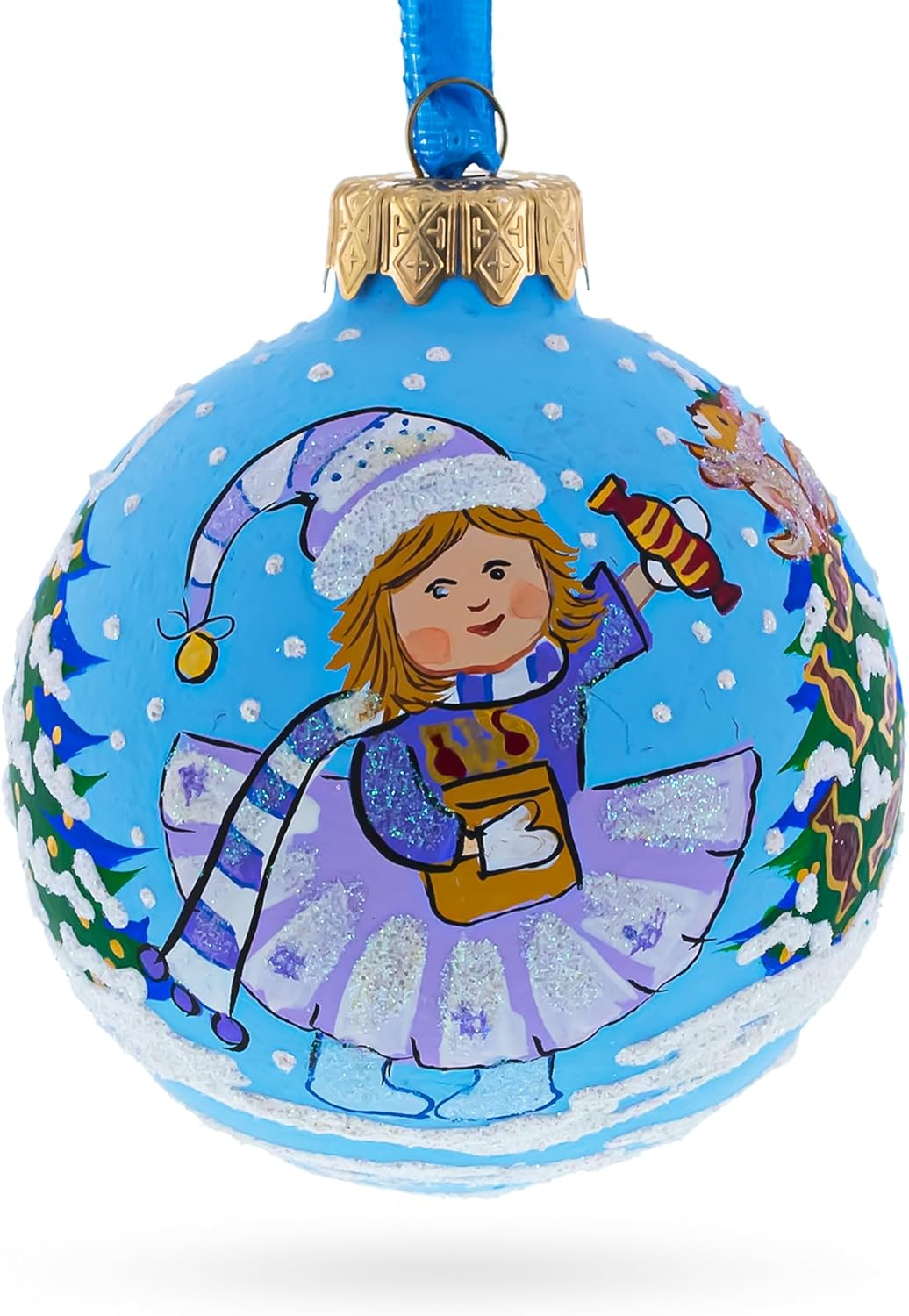 3.25-Inch Christmas Ornament - Girl with Candy & Squirrel Glass Decoration