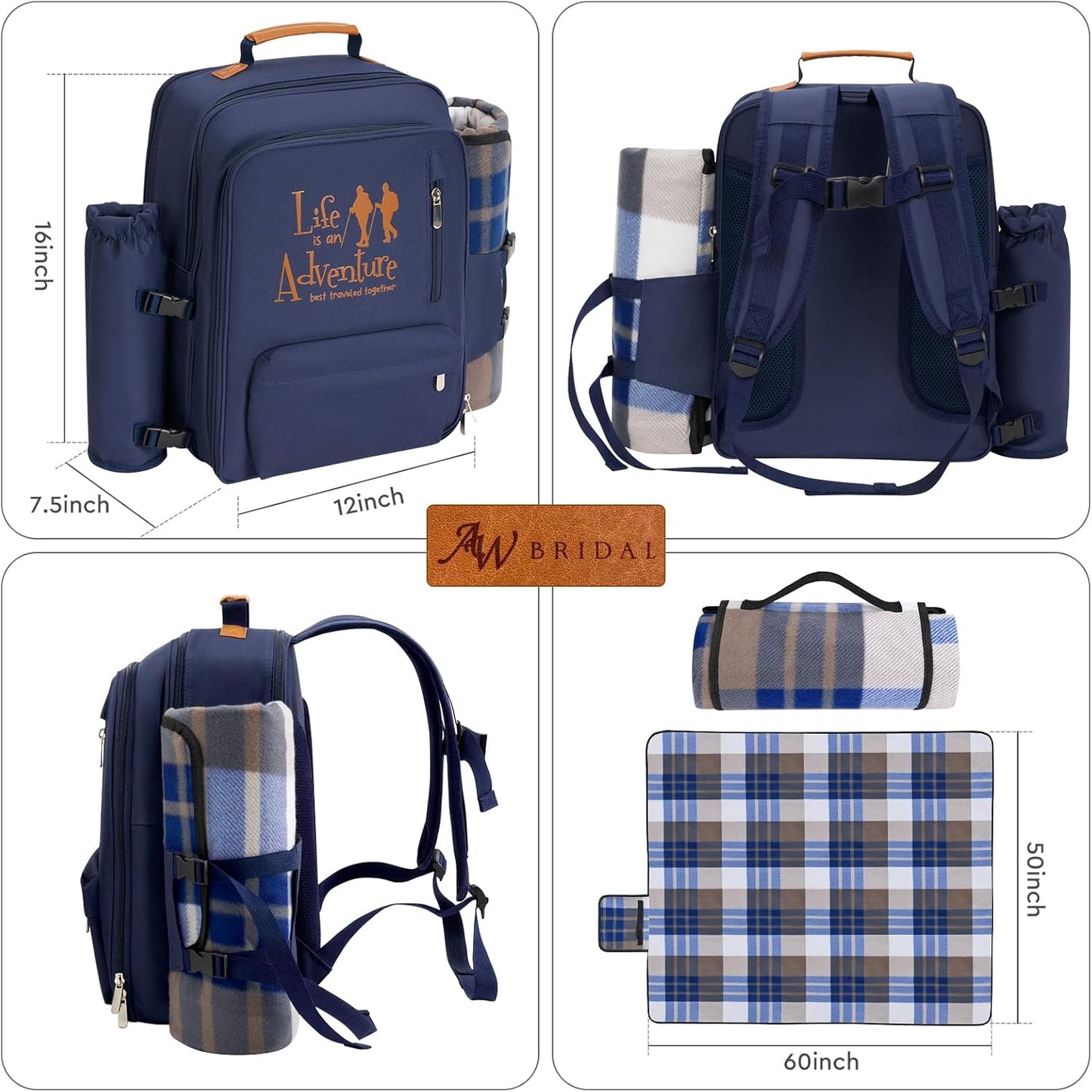 Couple Gifts 22L Picnic Basket Set, Grey Insulated Picnic Backpack for 2, Leak Proof Cooler Camping Gifts, Cool Bridal Shower Gifts Anniversary Engagement Wedding Gifts for Couples, Mr and Mrs Gifts
