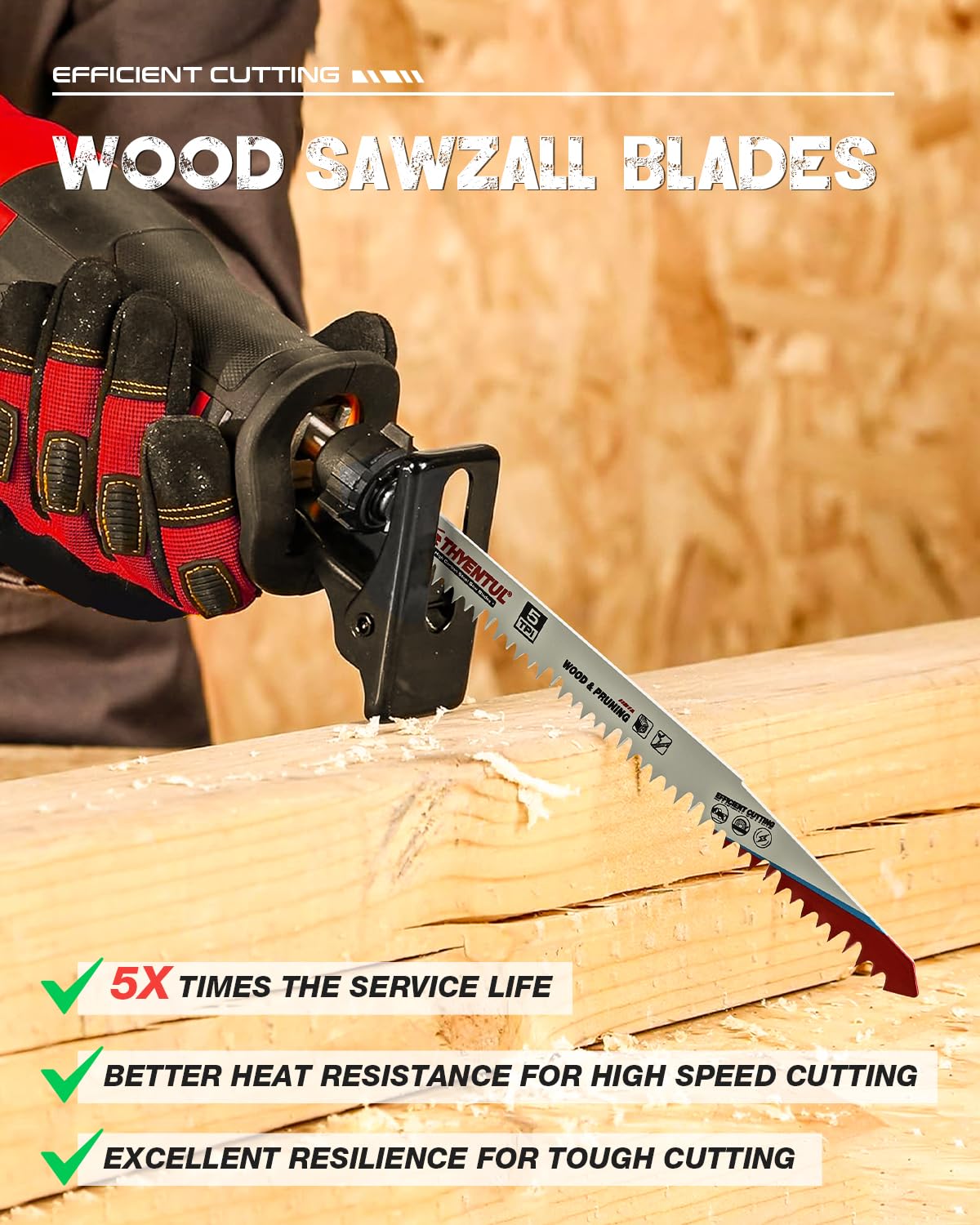 Wood Pruning Reciprocating Saw Blades - Durable High Carbon Steel for Fast Tree Cutting | 9 Inch, 5 Pack