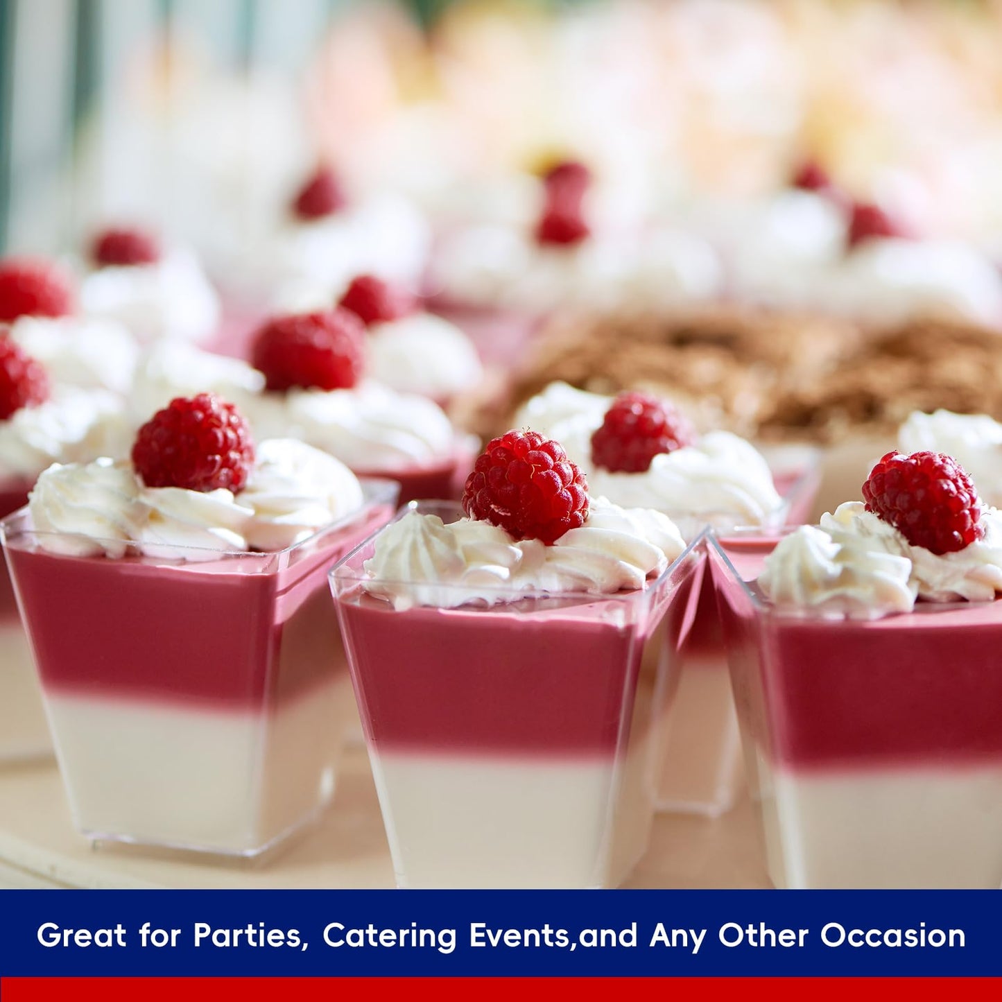 JOLLY CHEF 100 Pack 5 oz Plastic Dessert Cups with Lids and Spoons, Clear Appetizer Cups for Parties, Disposable Square Dessert Shooter for Pudding Fruit Ice Cream