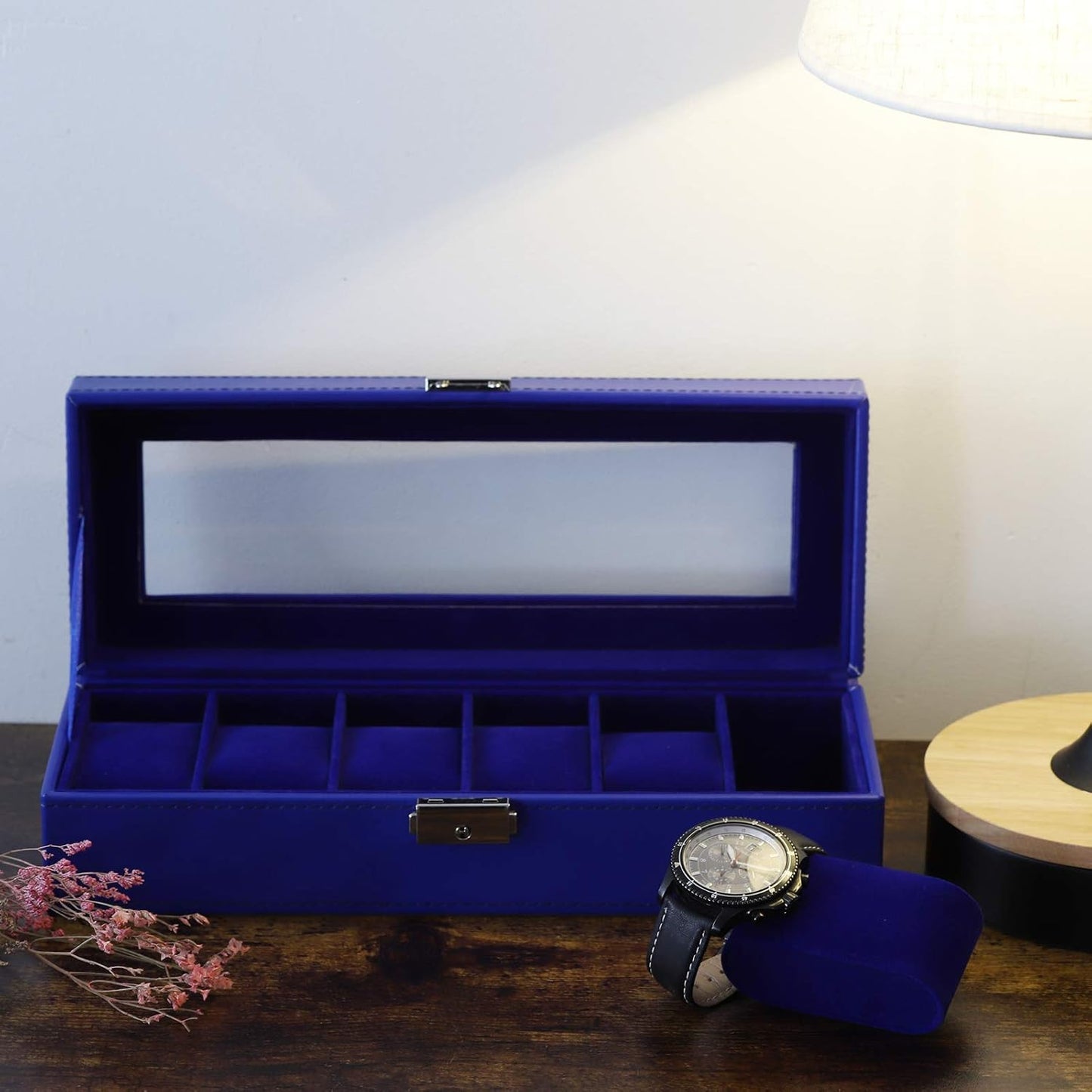 Men's Black 6-Slot Watch Box Organizer | Elegant Display & Storage Case