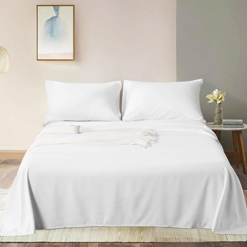 FLXXIE Twin Flat Sheet - Soft Brushed Microfiber | Fade, Wrinkle-Free & Stain Resistant - Hotel Quality (Twin, White)