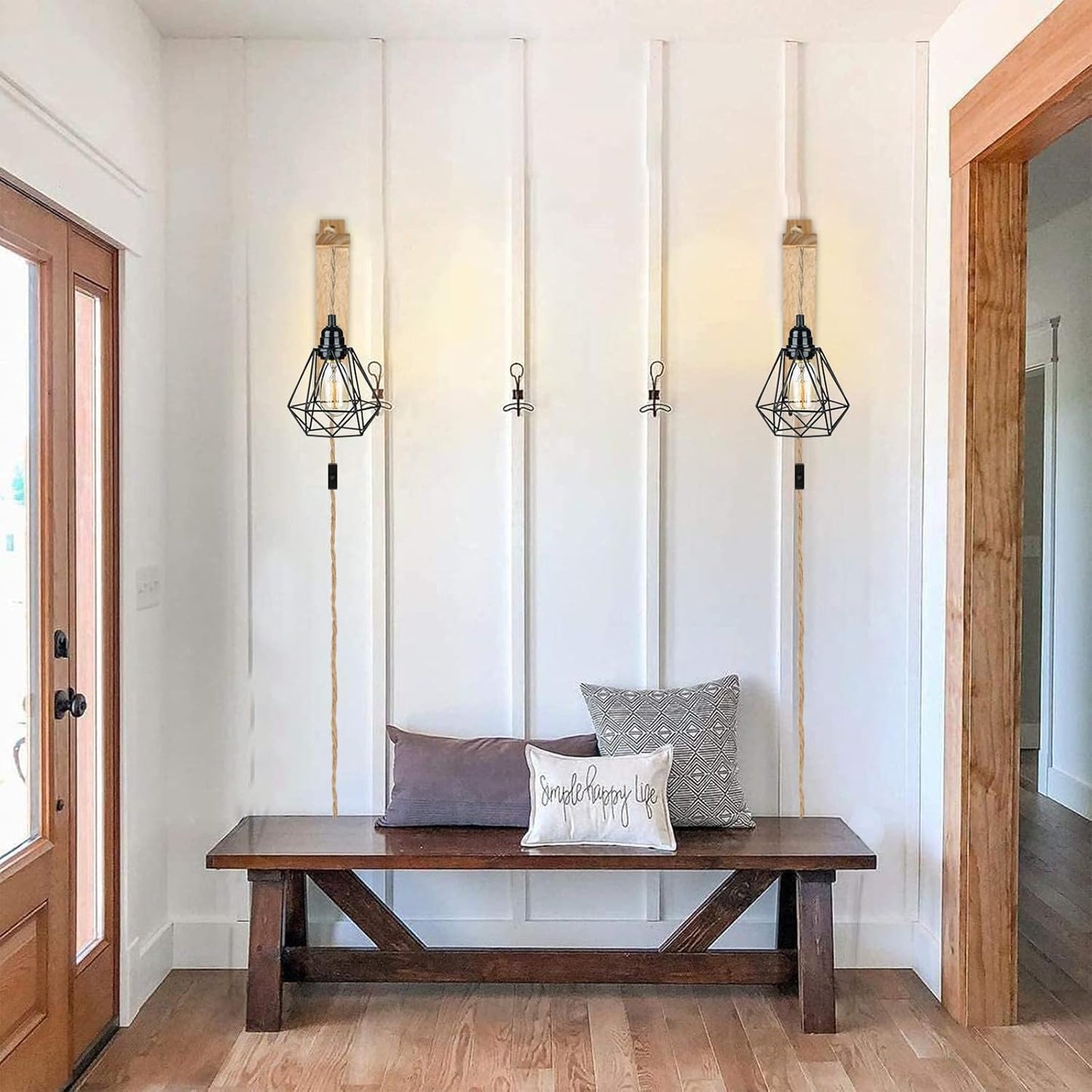 Frideko Wood Wall Sconces Set of Two Plug in, Rustic Wall Lamp with Plug in Cord, Farmhouse Wall Light Fixtures with 8.21FT On/Off Switch Cord, Indoor Sconces Wall Lighting for Bedroom Living Room