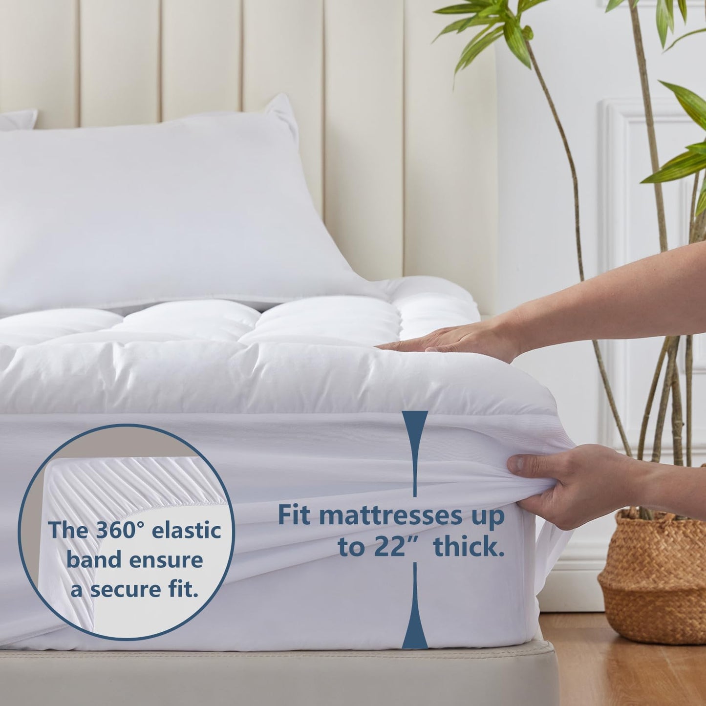 CozyLux Twin Extra Long Size Mattress Pad Pillow Top Cotton Twin XL Mattress Topper 8-21" Deep Pocket Mattress Cover Quilted Fitted Cooling 450GSM Mattress Protector (39x80 inch,White)