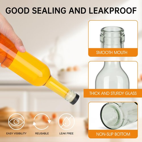HINGWAH 16oz Clear Glass Wine Bottles with Cork Lids and PVC Shrink Capsules, 500ml Capacity, Ideal for Wines, Liquor, Juices, Homemade Lemoncello, Olive Oil, Sauces, Oils, Decorative Items (8 Pack)