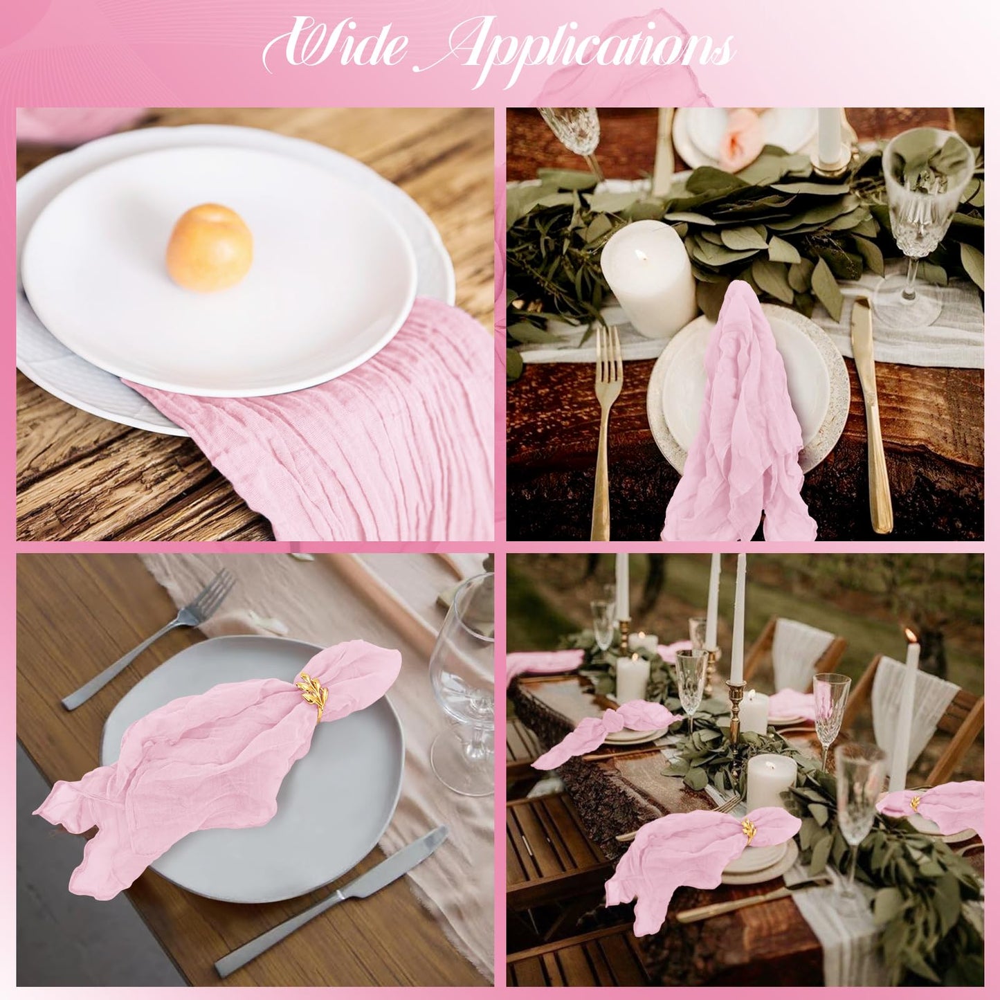96 Pcs Light Pink Gauze Cheesecloth Napkins, 20 x 20 Inch Wrinkled Rustic Boho Dinner Napkins for Wedding,Dinner,Family Everyday Use/Parties