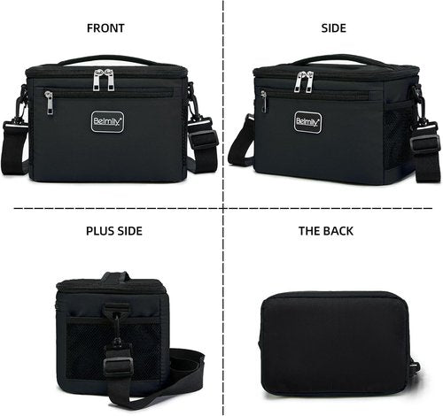 BEIMILY Insulated Lunch Box - Leak-Proof Soft Cooler Tote Bag for Work & Travel | Adjustable Shoulder Strap (Black)