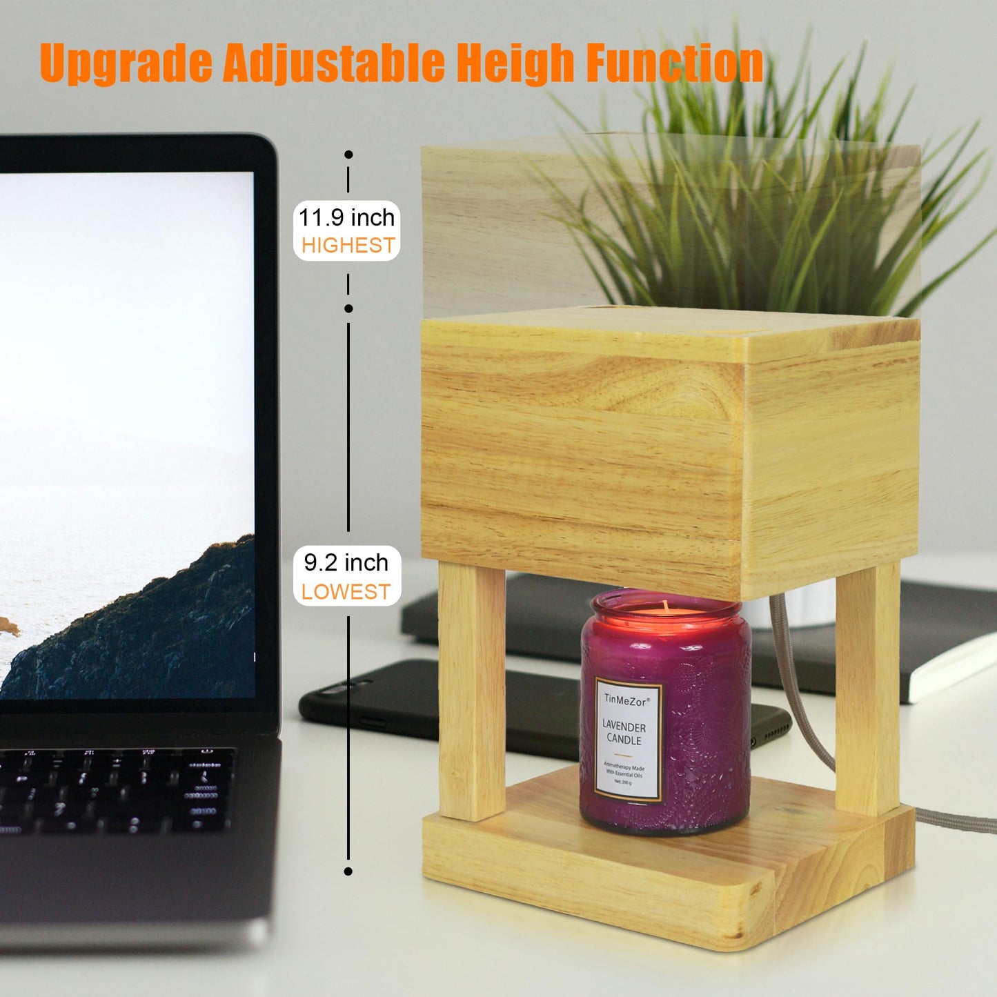 LALISU Candle Warmer Lamp Lantern for Top-Down Candle Melting, Candle Lamp with Timer & Dimmer for Wax Melting, Electric Candle Melter for Home Decor, with 2 Bulbs, Jar Candles (Wood)
