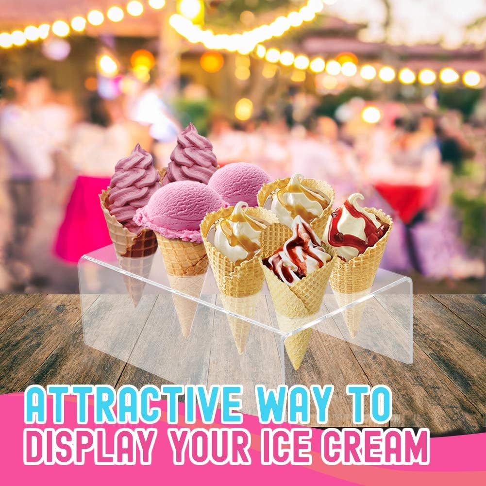 10-Hole Clear Acrylic Ice Cream Cone Holder Stand for Snow Cones, Sushi, & More - Recipe Ebook Included