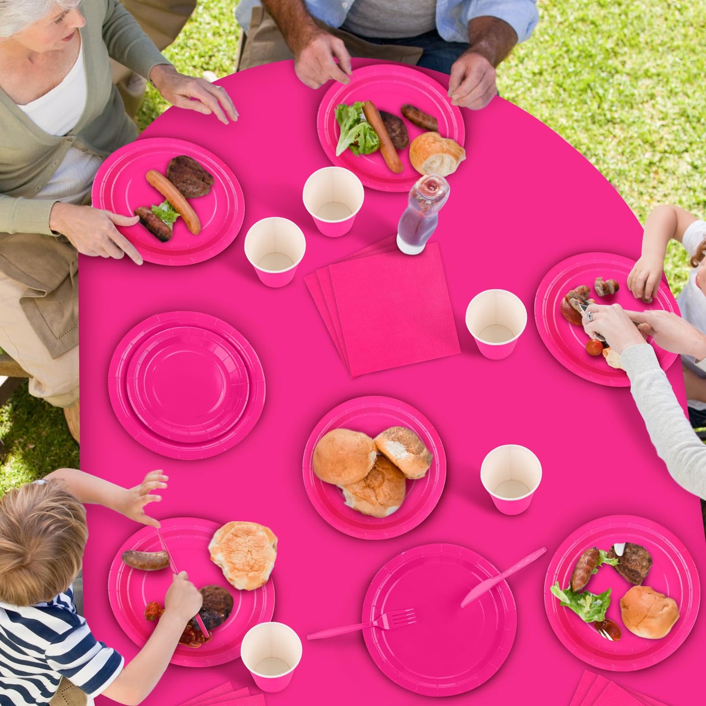 Kochorie 169 Pieces Hot Pink Party Supplies Disposable Dinnerware Set Include Plates and Cups Napkins Plastic Forks Knives Spoons Tablecloth for Wedding Birthday Party Decorations, Serve 24 Guests