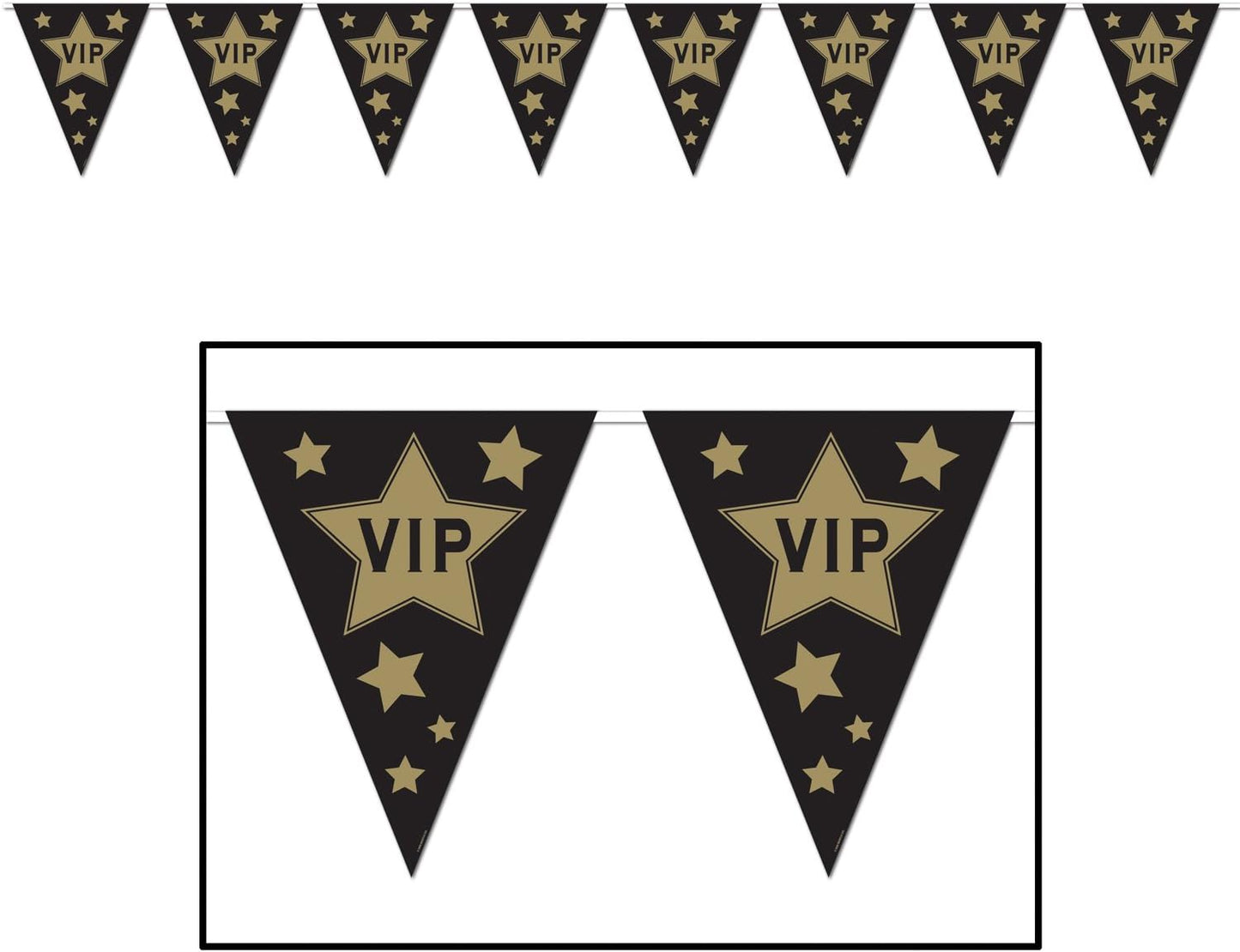 Black & Gold Pennant Banner for Parties | Beistle Decorative Party Supplies