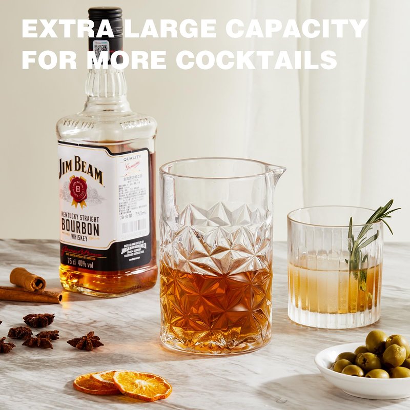 KITESSENSU Cocktail Mixing Glass 24oz 710ml - Crystal Bartender Accessories Glass Beaker to Mix & Stir Cocktails - Thick and Sturdy Bottom - Premium Seamless Design