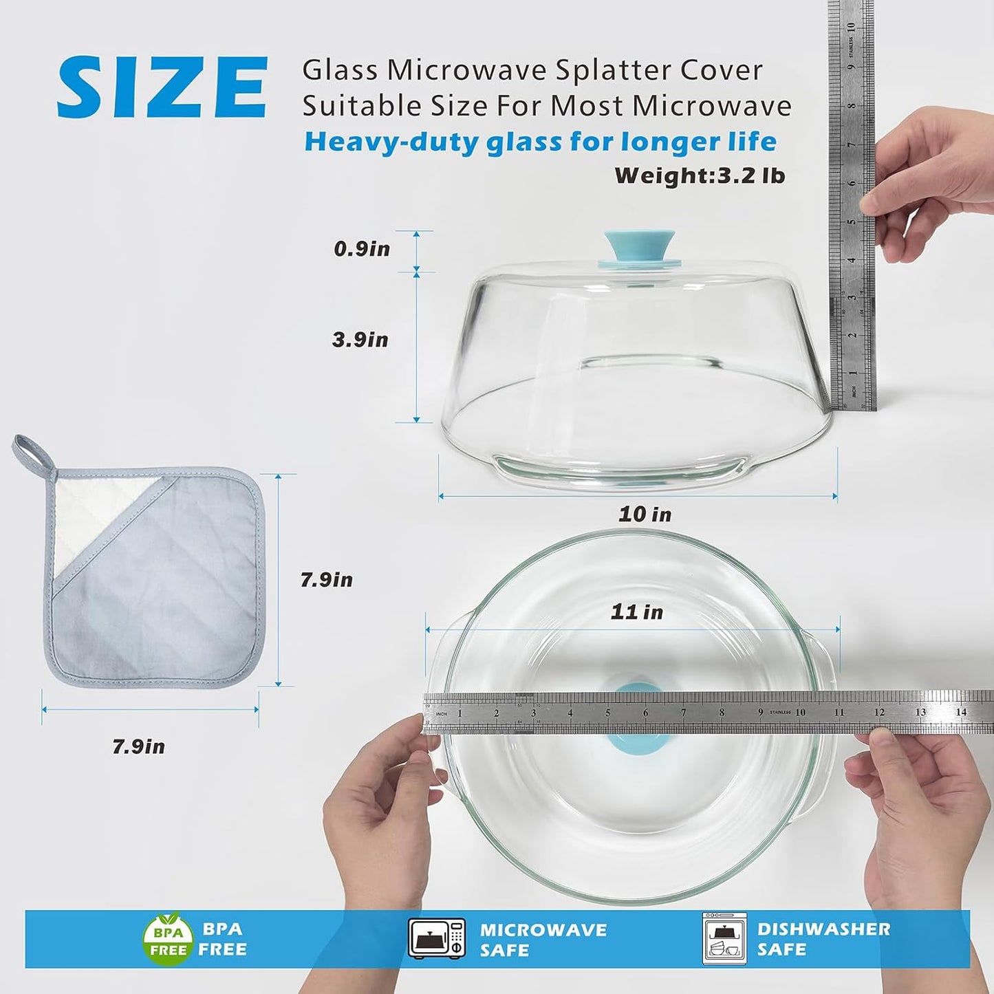 Skiennix Tall Glass Microwave Splatter Cover - 10in Food Safe Lid with Vent Hole & Silicone Knob