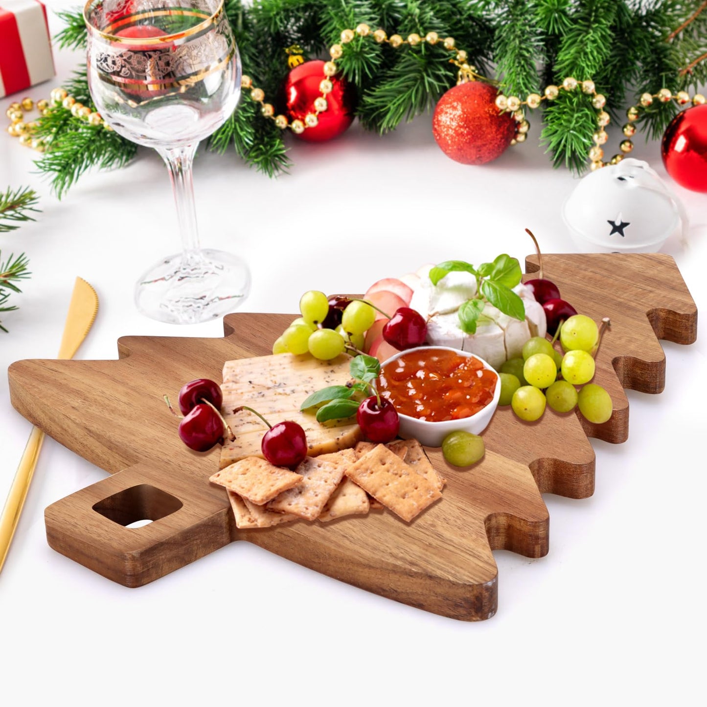 Unique Christmas Tree Charcuterie Boards Gifts Decor Acacia Wood Cutting Boards Christmas Tree Vegetable Platters Wooden Xmas Cheese Board Presents Festive Veggie Trays Xmas Fruit Appetizer Platter