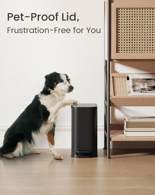 Cesun Stainless Steel Bathroom Trash Can - 5 Liter Soft Close Lid & Step Pedal | Matte Black Waste Basket