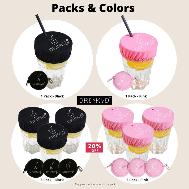 DRINKYD™ The Drink Cover for Alcohol Protection and Spiking Prevention - Washable & Reusable w/Keychain (1 Pack, Pink)