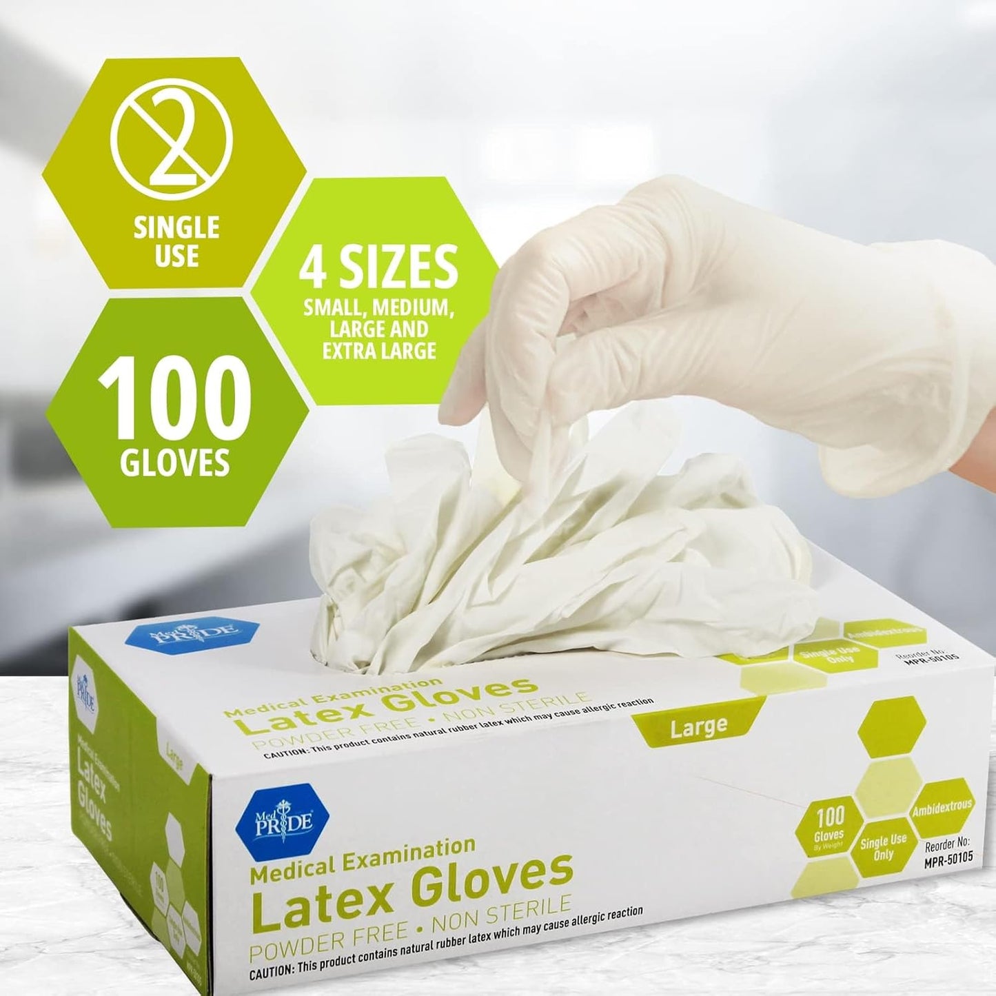 MedPride Powder-Free Latex Exam Gloves - Medium Size | Box of 100 for Safe Medical Use