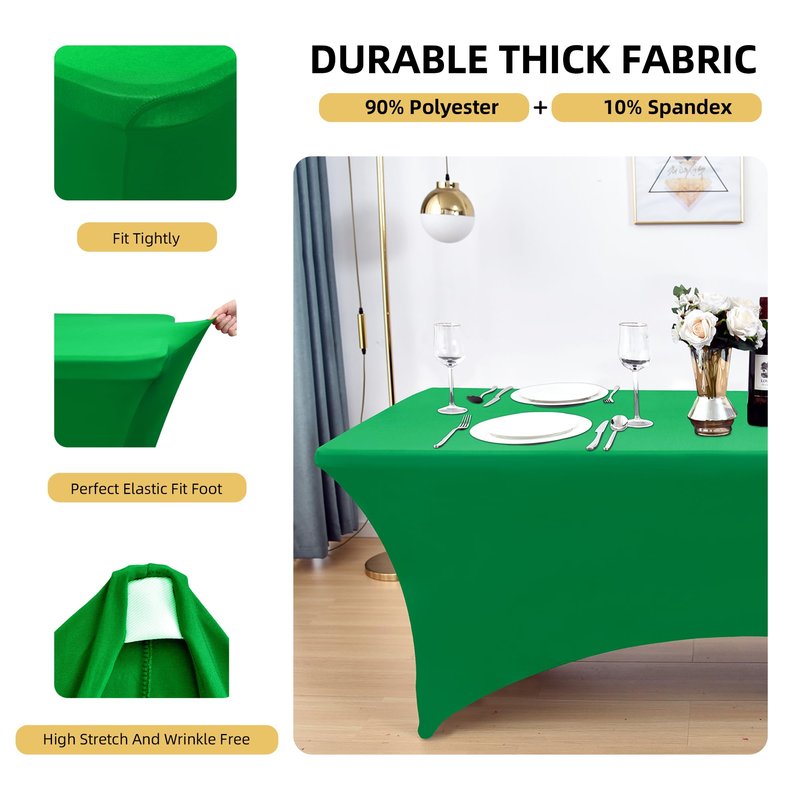 ZarzaaSik 6-Pack 8ft Spandex Table Covers for Rectangle Folding Tables - Washable Elastic Tablecloth - Ultimate Fitted Table Protector for Birthday Parties, Trade Shows, Banquet