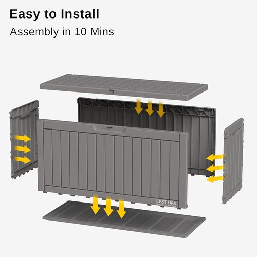 EAST OAK 60 Gallon Outdoor Storage Box - Waterproof Resin Deck Bin for Patio Cushions & Tools | Grey