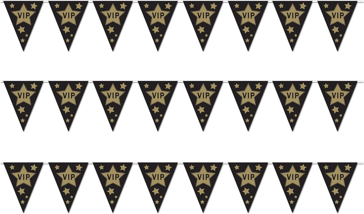 Black & Gold Pennant Banner for Parties | Beistle Decorative Party Supplies