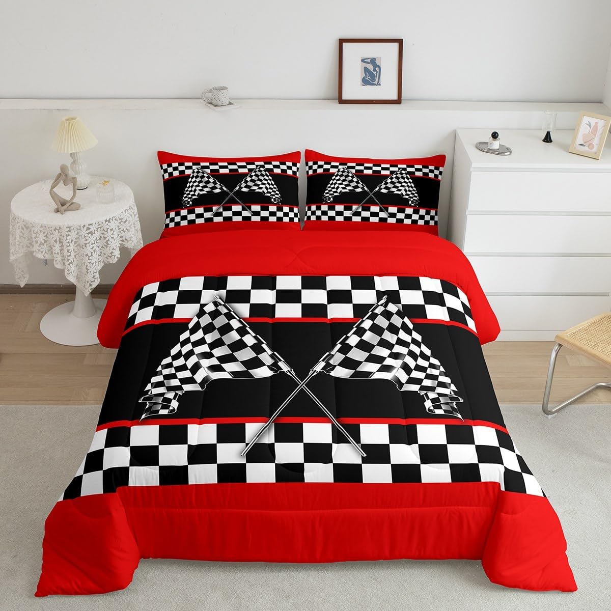 Cartoon Police Car Bedding Set Red Fire Truck Comforter Set for Kids Boys Fire Extinguisher Duvet Set Airplane Comforter 1 Comforter Set with 2 Pillowcases Full Size Boys