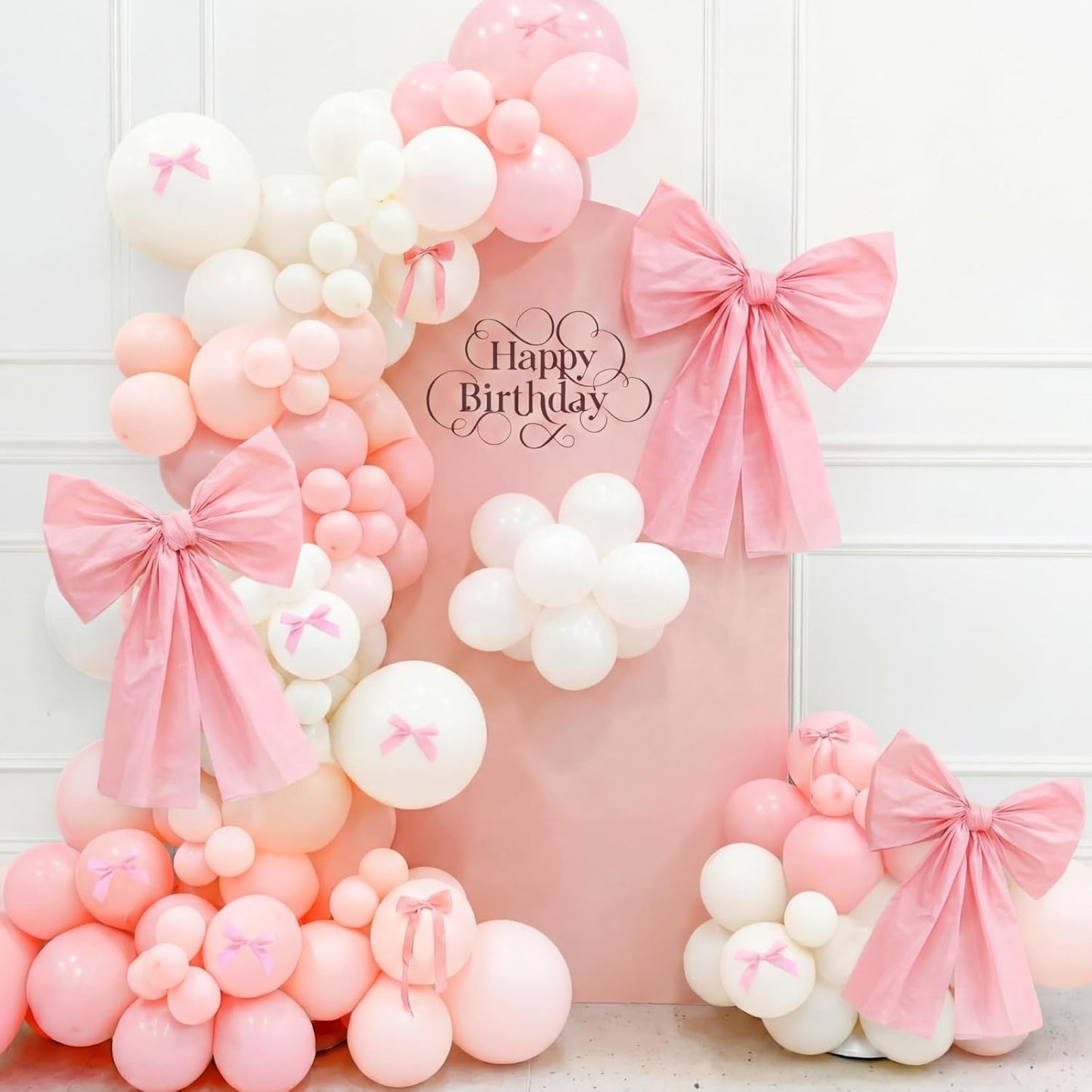 Pink Bow Birthday Decorations Set - 4 DIY Giant Wall Bows & 100 Link Balloons for Cute Party Decor