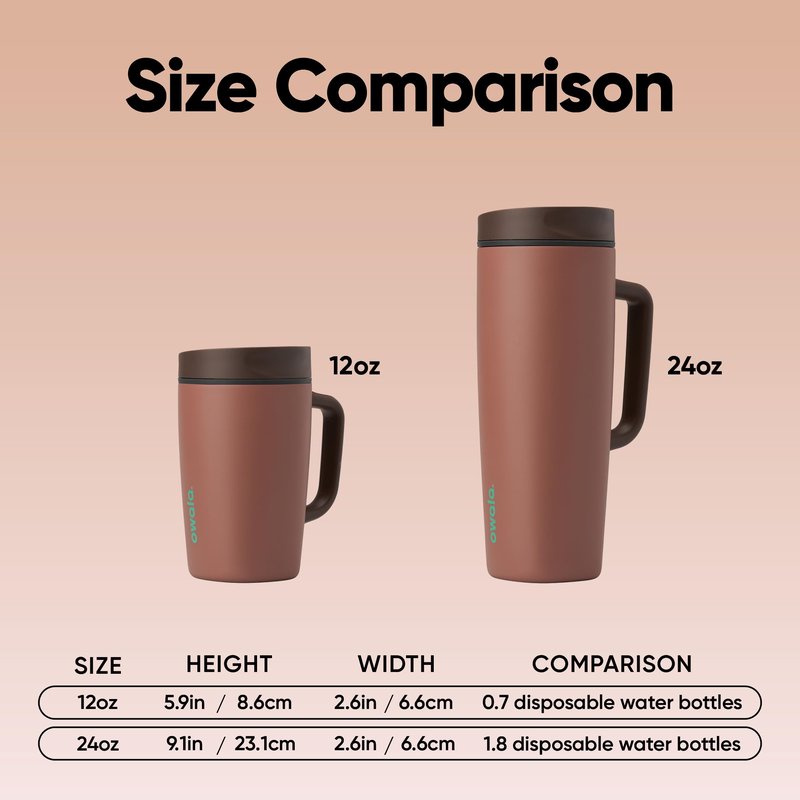 Owala SmoothSip Slider Stainless Steel Insulated Travel Mug with Handle, 100% Leak Proof, For Hot and Cold Drinks, Travel Friendly with Sliding Lock Lid, 12oz, BPA Free, Leak Proof, Cozy Cocoa