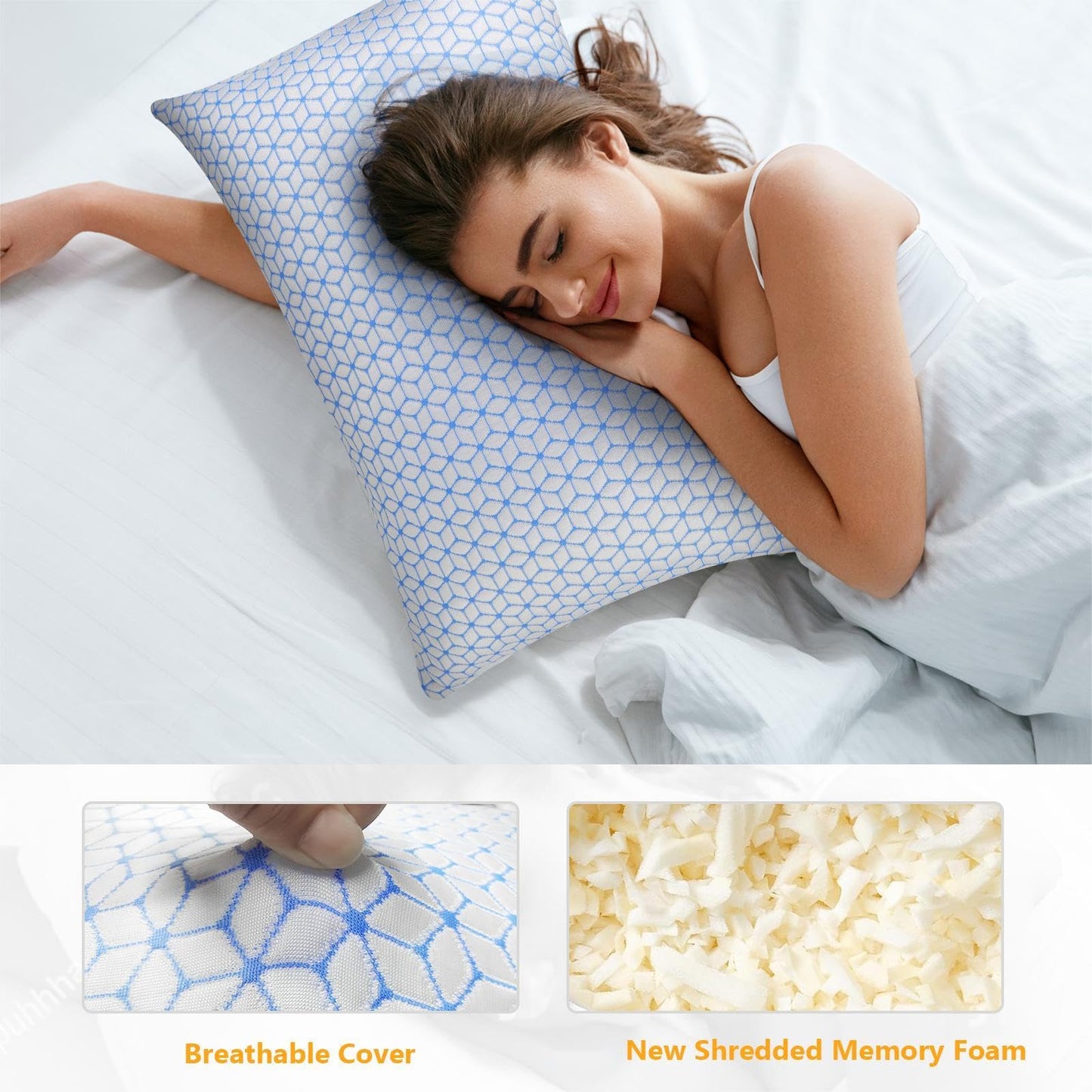 Love Attitude Shredded Memory Foam Pillows King Size Set of 2, Cooling Pillow Firm and Soft Adjustable for Side Back Stomach Sleepers