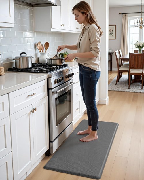 DEXI Kitchen Mat Cushioned Anti Fatigue, Extra Thick Comfort Standing Floor Mats Waterproof, Memory Foam Antifatigue Runner Rug for Desk Office, Sink, Laundry, 39x20, Grey