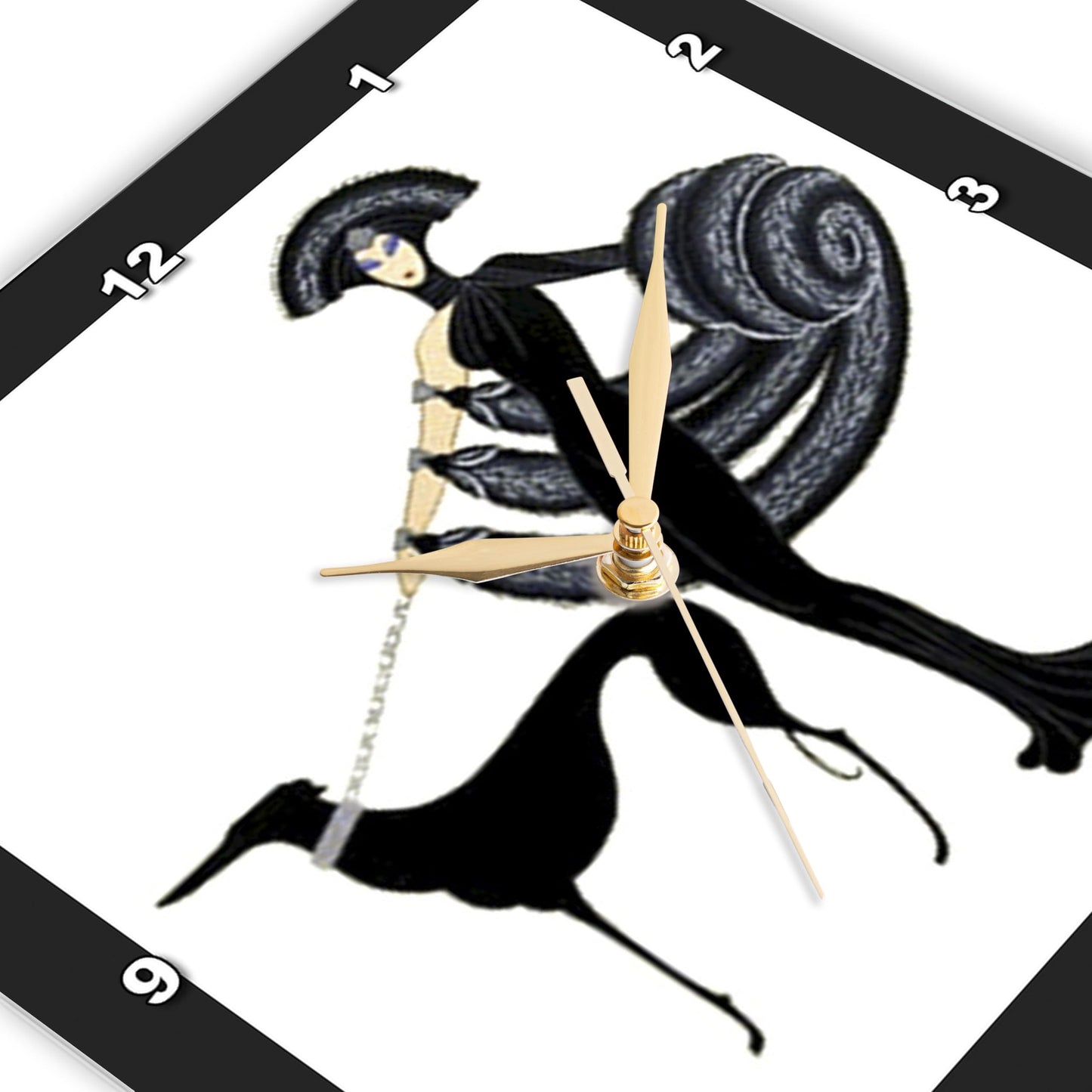 3dRose DPP_43794_3 Art Deco Lady with Dog Wall Clock, 15 by 15-Inch