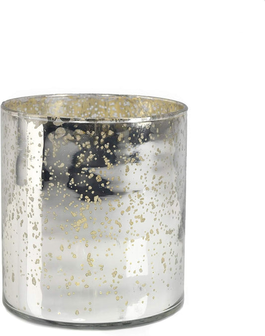Antique Silver Cylinder Vase - Vintage Mercury Glass for Weddings & Events, 4.75" Tall